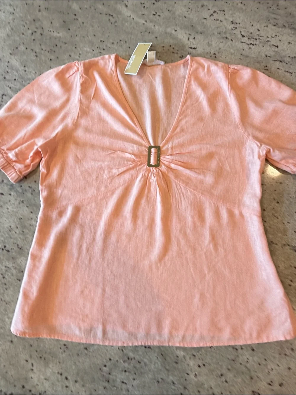 Michael Kors Peach V-Neck Short Sleeve Top with Center Buckle